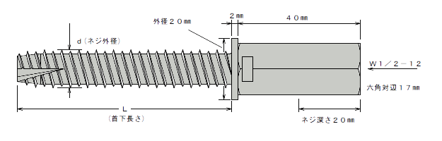 GS アシバツナギ プレコン AFC 12.5×70 寸法図